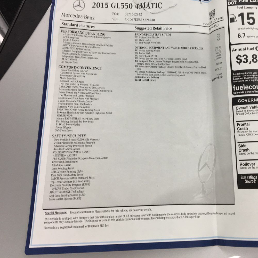 2015 Mercedes-Benz GL Class GL 550 4MATIC